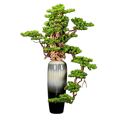 Künstlicher Bonsai-Baum Großer künstlicher Bonsai-Baum for den Innenbereich, grüne Simulation, Willkommens-Kiefer, Bonsai-Baum, Wohnzimmer, Büro, Dekoration, gefälschter Baum mit Keramikvase Künstlich von MOOWI