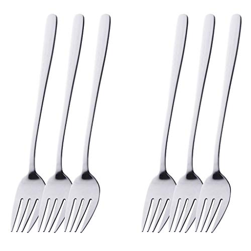 Löffel Haushalts-Obstgabel, Edelstahl, Küchen-Essgabel, Austerngabel, 6 pro Set, langer Griff, langlebiger Spiegelpolierprozess Kaffeelöffel von MOOWI