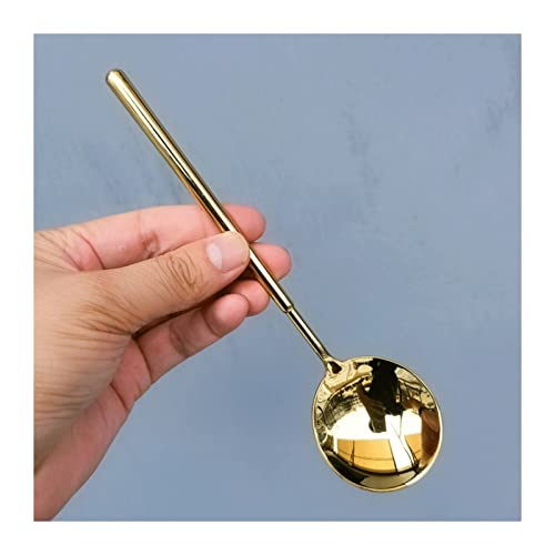 MOOWI Esslöffel Edelstahl farbenfrohen runden Löffel farbenfrohe runde Kopfsuppe Löffel Gabel Spiegel Langer Griff Löffel Esslöffel (Color : Rose Gold) von MOOWI