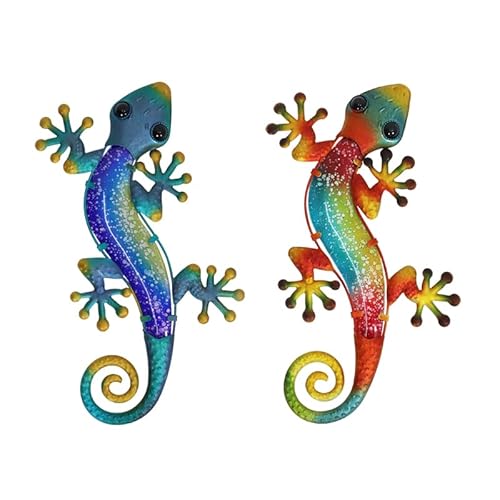 MOOWI Gartendekoration Metall-Gecko-Wandkunst mit Glas-Hausgarten-Dekoration und Miniatur-Statuen, Outdoor-Ornamenten, 2er-Set Gartendeko von MOOWI