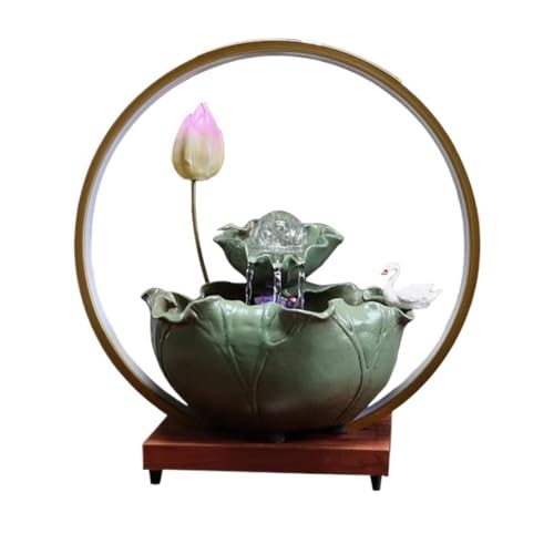 MOOWI Tischwasserbrunnen Keramik Lotus Desktop Fließendes Wasser Ornamente Recycling Wasser Kleiner Brunnen Zen Ruhige Meditation Büro-Entspannungs-Meditationsbrunnen von MOOWI