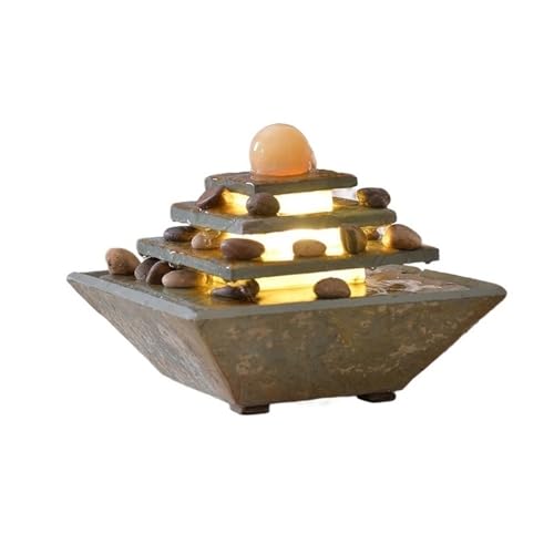 MOOWI Tischwasserbrunnen Quadratische Keramik-Marmor-Desktop-Fließwasser-Ornamente Recycling-Wasser-kleine Brunnen Büro-Entspannungs-Meditationsbrunnen von MOOWI