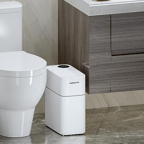 MOPALL Kleiner Badezimmer-Mülleimer mit Deckel, kleiner Mülleimer mit selbstdichtender Funktion, 11L, schmal, Büro, Küche, Weiß von MOPALL