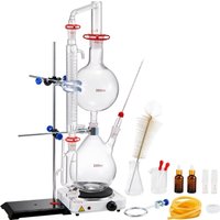 Mophorn 2000 ml Destillationsset für ätherische Öle, 3.3 Boro-Laborglasgerät mit 1000 W Heizplatte, 24/40-Verbindung, komplettes 28-teiliges Set von MOPHORN