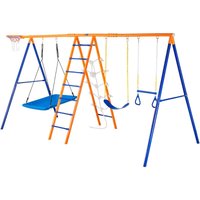 6-in-1 Swing Set, 440lbs Kapazität, 2 Schaukeln, Trapez, Leiter, Kletternetz, Basketballkorb für Hinterhof - Mophorn von MOPHORN