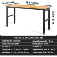 Höhenverstellbare Werkbank 122cm b x 61cm t x 97cm h Garagentisch 900KG Belastbarkeit Steckdosen Hartholzplatte Metallrahmen Fußpads Büro Zuhause Höhenverstellbare Werkbank 122cm b x 61cm t x 97cm h Garagentisch 900KG Belastbarkeit Steckdosen Hartholzplatte Metallrahmen Fußpads Büro Zuhause von MOPHORN