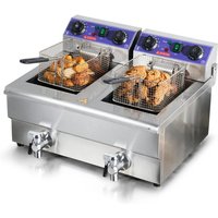 Mophorn - Kommerzielle elektrische Fritteuse von 24 l, 5000 w, Edelstahl-Tischfritteuse mit zwei herausnehmbaren Körben, Zeitsteuerung und von MOPHORN