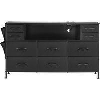 Kommode aus Stoff mit 10 Schubladen, offenem Regal, LED-Beleuchtung und integrierter Steckdose – ideal für Schlafzimmer, Flur oder Schrank, schwarz von MOPHORN