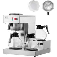 Mophorn - 12 Tassen kommerzielle Filterkaffeemaschine, Edelstahl-Kaffeemaschine mit 3 Karaffen und 3 Warmhalteplatten, automatische Wasserzufuhr für von MOPHORN