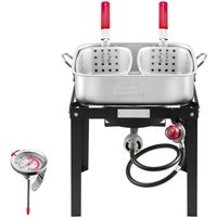 Mophorn 18 Qt Fisch- und Flügelfritteuse mit Doppelkorb – Aluminium-Propan-Kit. Fritteuse für den Außenbereich mit Thermometer, 58000 BTU-Brenner. von MOPHORN