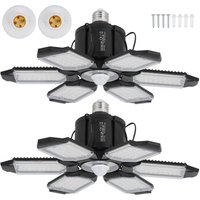 Mophorn - 2er-Pack LED-Garagenleuchte 15.000 lm – 6500K Bewegungsmelder-Deckenleuchte mit 6 verformbaren Paneelen, E26/E27-Sockel, superhelle von MOPHORN