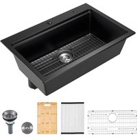 Mophorn 84 cm Küchenspüle, Arbeitsstation, Einbauspüle aus Granit mit Einzelbecken und Zubehör, Aufsatzbecken für Wohnmobil, Wohnküche, Mophorn 84 cm Küchenspüle, Arbeitsstation, Einbauspüle aus Granit mit Einzelbecken und Zubehör, Aufsatzbecken für Wohnmobil, Wohnküche, von MOPHORN