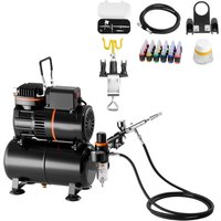 Mophorn Airbrush-Set 1/6 PS mit Luftkompressor und Tank, Dual-Action-Airbrush mit 0,3 mm Düse, Schlauch, Acrylfarben (24 Farben) und 2 Ventilatoren, von MOPHORN