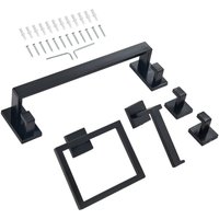 Mophorn Badezimmer-Hardware-Set (5-teilig) mit Handtuchstange (406,4 mm), Handtuchhalter (quadratischer Ring), 2 Haken und Toilettenpapierhalter, für von MOPHORN