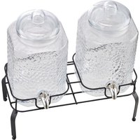 Mophorn Getränkespender (2 x 5,5 L) aus Glas mit tropffreiem Zapfhahn und stabilem Metallständer – ideal für Partys, Restaurants und selbstgemachte von MOPHORN