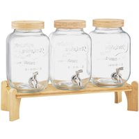 Mophorn Getränkespender (3 x 3,8 L) aus Glas mit tropfsicherem Zapfhahn und Holzständer – Ideal für Partys, Restaurants und selbstgemachte Getränke von MOPHORN