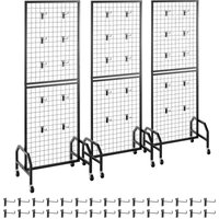 Mophorn Gitterwandpaneele 60 x 164 cm, 3-teiliges Set mit rollbarem Präsentationsständer und 30 Haken, aus Karbonstahl gefertigt, ideal für von MOPHORN