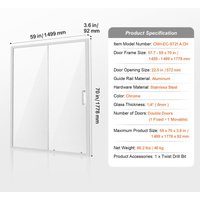 Halbrahmenlose Duschtür – 57,7–59 Zoll b x 70 Zoll h, Chrom-Finish mit 1/4 Zoll klarem gehärtetem Glas, wasserdicht, bruchsicher, von MOPHORN