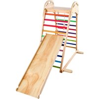 Mophorn Indoor Spielplatz Klettergerüst Set (4 in 1) aus Holz, Montessori-Kletterspielzeug-Set mit Kletterfelsen, Rutsche, Holzleiter und Turnringen, von MOPHORN