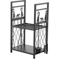 Mophorn Kaminholzregal 455x330x765 mm, 2-stufiger Holzhalter mit Kaminwerkzeug-Set, inklusive Bürste, Schaufel, Schürhaken und Zange, Holzregal mit von MOPHORN