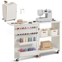 Mophorn Klappbarer Nähtisch, Mehrzweck-Nähmaschinentisch mit kompaktem Design, Rädern, Regalen, Ablagefächern, Holzstiften und magnetischen Türen, von MOPHORN
