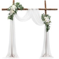 Künstliches Hochzeitsbogen-Blumen-Set, weißer Hochzeitsbogen mit Vorhängen, 2 Stück Blumenarrangements, 1 Stück transparente Vorhänge - Mophorn von MOPHORN