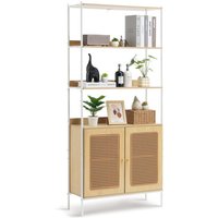 Mophorn Rattan-Bücherregal, 2-türiges Leiterregal, freistehendes Lagerregal, offenes Bücherregal-Organizer für Büro, Bibliothek, Arbeitszimmer, von MOPHORN