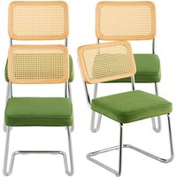 Mophorn - Rattan-Stühle 4er-Set, Mid-Century Modern Esszimmerstuhl, gepolsterter Samt-Akzentstuhl mit Rattan-Rückenlehne, Retro-Stil für Wohnzimmer, von MOPHORN