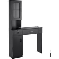 Mophorn Salon-Station - Wandmontiert für Friseure. Schwarzes Schönheits-Spa-Möbelset mit 1 Schrank, 3 Fächern, 2 Schubladen (Eine abschließbar) für von MOPHORN