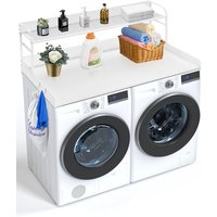 Mophorn - Waschtrockner-Arbeitsplatte, 54 x 27 Zoll, mit 2-stufigem Regal mit Anti-Rutsch-Pads und wasserfester Wäscheauflage, weißes Holz für die von MOPHORN
