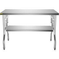 VEVOR Kommerzieller Arbeitstisch, 48 x 30 Zoll, klappbarer kommerzieller Vorbereitungstisch, Doppelregal-Klapptisch aus Edelstahl, Küchenarbeitstisch von MOPHORN