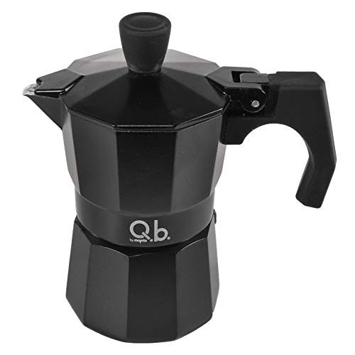 MOPITA Black Code von Q.b. by, Kaffeemaschine 1 Tasse aus Aluminium, Griff und Knauf, Soft Touch, Guranition aus Silikon, für alle Herdarten, keine Induktion, Farbe Schwarz von MOPITA SMART LIVING