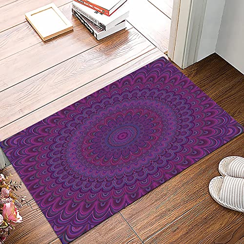 Badematte 50x80cm, Rutschfeste Badteppich, Aubergine, lila Mandala-Form mit einem Kaleidescopic Stil der sechziger Jahre ,Mikrofaser Badvorleger mit, Wasserabsorbierende Weiche teppiche für Badezimmer von MOPPRO