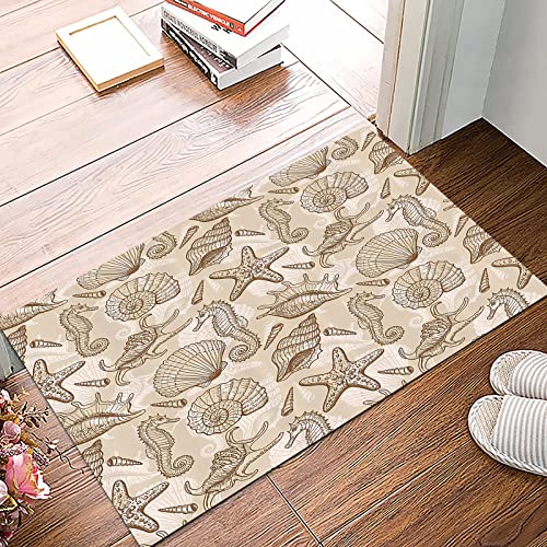Badematte 50x80cm, Rutschfeste Badteppich, Beiges Set, Exotische Meerestiere im Retro-Stil Draught Muscheln Seestern Seep,Mikrofaser Badvorleger mit, Wasserabsorbierende Weiche teppiche für Badezimmer von MOPPRO
