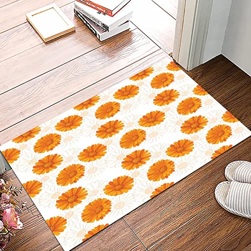 Badematte 50x80cm, Rutschfeste Badteppich, Burnt Orange, blühende Calendula Blumen Aquarell Botanik unter dem Motto Kompo,Mikrofaser Badvorleger mit, Wasserabsorbierende Weiche teppiche für Badezimmer von MOPPRO