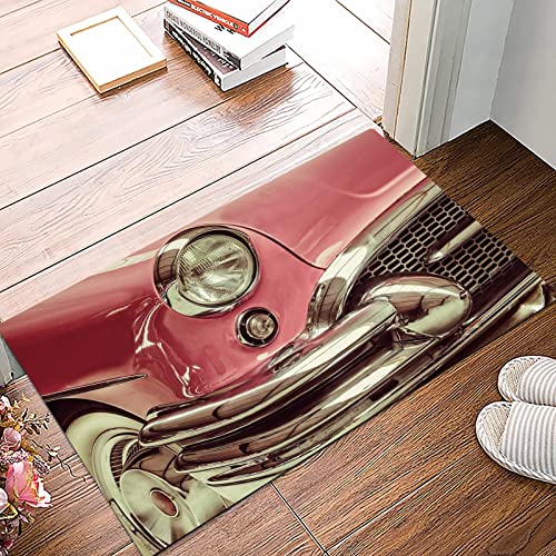 Badematte 50x80cm, Rutschfeste Badteppich, Hellrosa, klassisches Oldtimer mit nostalgischem Retro-Stil Old Fashion Auto I,Mikrofaser Badvorleger mit, Wasserabsorbierende Weiche teppiche für Badezimmer von MOPPRO