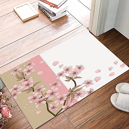 Badematte 50x80cm, Rutschfeste Badteppich, Japanisch, Romantisch Sakura Blooms Blumen Blütenblätter Frühling Wind Eastern,Mikrofaser Badvorleger mit, Wasserabsorbierende Weiche teppiche für Badezimmer von MOPPRO