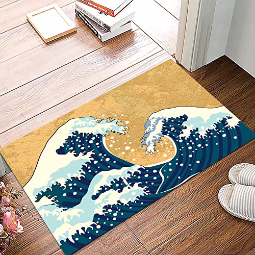 Badematte 50x80cm, Rutschfeste Badteppich, Japanische Welle, Seesturm in Japan Traditionelle Zeichnung Schäumende große W,Mikrofaser Badvorleger mit, Wasserabsorbierende Weiche teppiche für Badezimmer von MOPPRO