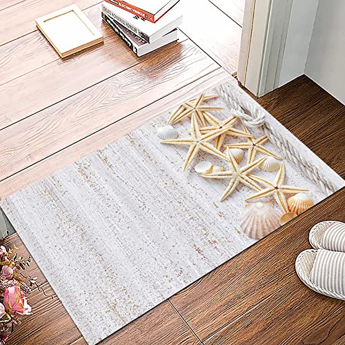 Badematte 50x80cm, Rutschfeste Badteppich, Muscheln, Muscheln und Seesterne mit Navy Rope in vertikaler Richtung Holzober,Mikrofaser Badvorleger mit, Wasserabsorbierende Weiche teppiche für Badezimmer von MOPPRO