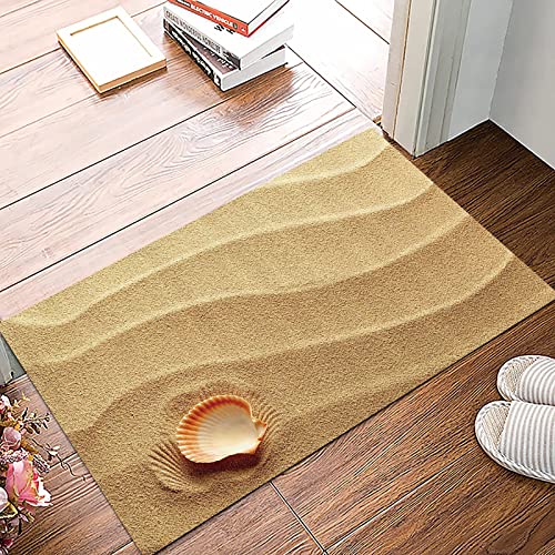 Badematte 50x80cm, Rutschfeste Badteppich, Muscheln, kleine Muschel auf goldenen gelben Sand spirituelle Meer Küste Thema,Mikrofaser Badvorleger mit, Wasserabsorbierende Weiche teppiche für Badezimmer von MOPPRO