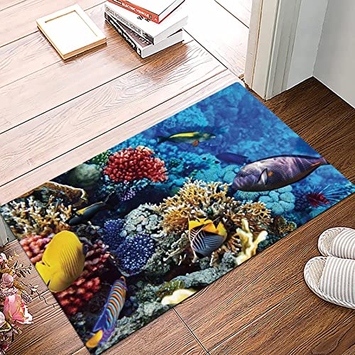 Badematte 50x80cm, Rutschfeste Badteppich, Ozean, wildes Leben im Meer Bunte Korallen und Fische im ägyptischen Meer Shar,Mikrofaser Badvorleger mit, Wasserabsorbierende Weiche teppiche für Badezimmer von MOPPRO