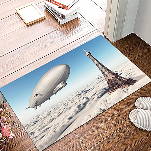 Badematte 50x80cm, Rutschfeste Badteppich, Paris Dekor, Zeppelin und Eiffelturm über Wolken Himmel verträumt Sehenswürdig,Mikrofaser Badvorleger mit, Wasserabsorbierende Weiche teppiche für Badezimmer von MOPPRO