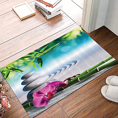 Badematte 50x80cm, Rutschfeste Badteppich, Spa, Sand Orchidee und Massage Steine ​​im Zen Garden Sunny Day Picture Print,,Mikrofaser Badvorleger mit, Wasserabsorbierende Weiche teppiche für Badezimmer von MOPPRO