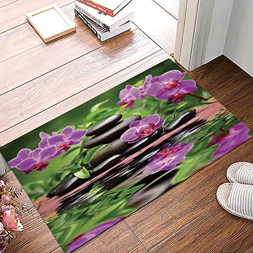 Badematte 50x80cm, Rutschfeste Badteppich, Spa-Dekor, Zen-Basaltsteine ​​und Orchidee reflektieren das tropische Wohlbefi,Mikrofaser Badvorleger mit, Wasserabsorbierende Weiche teppiche für Badezimmer von MOPPRO