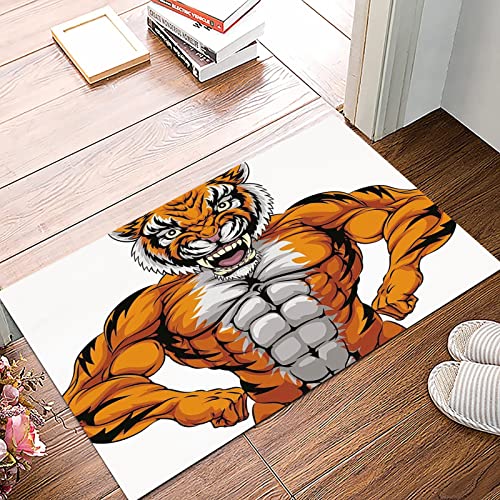 Badematte 50x80cm, Rutschfeste Badteppich, Tier, Wildlife Safari afrikanischen Tier Bodybuilder Tiger Cartoon Bild, Ringe,Mikrofaser Badvorleger mit, Wasserabsorbierende Weiche teppiche für Badezimmer von MOPPRO