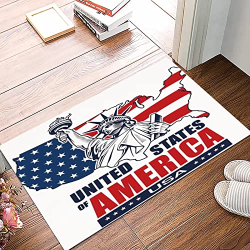 Badematte 50x80cm, Rutschfeste Badteppich, USA Karte, Vereinigte Staaten von Amerika Typografie Freiheitsstatue Icon Illu,Mikrofaser Badvorleger mit, Wasserabsorbierende Weiche teppiche für Badezimmer von MOPPRO