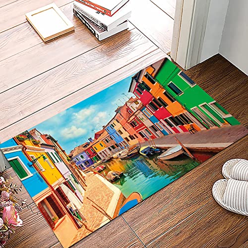 Badematte 50x80cm, Rutschfeste Badteppich, Venedig, bunte Gebäude und Wasserkanal mit Booten Insel Burano in der Lagune v,Mikrofaser Badvorleger mit, Wasserabsorbierende Weiche teppiche für Badezimmer von MOPPRO