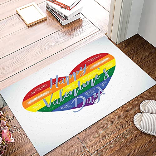 Badematte 50x80cm, Rutschfeste Badteppich, Weinlese-Regenbogen, glückliches Valentinstag-Zitat auf beunruhigtem buntem He,Mikrofaser Badvorleger mit, Wasserabsorbierende Weiche teppiche für Badezimmer von MOPPRO