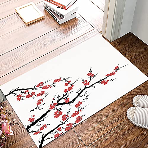 Badematte 50x80cm, rutschfeste Badteppich, Japanisch, Einfacher Kirschblütenbaum Asiatisch Botanisch Thematisches Muster,Mikrofaser Badvorleger mit, Wasserabsorbierende Weiche teppiche für Badezimmer von MOPPRO