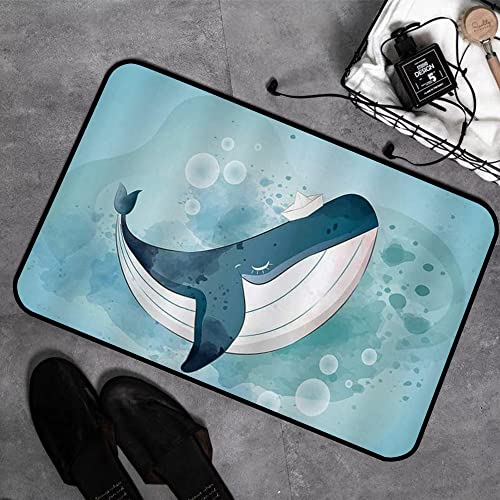 Memory Foam Badezimmer- 40 x 60 cm,Cartoon-Wal im niedlichen Stil Sea Blue Marine,Badteppich Saugfähige Rutschfester Badvorleger Waschbar Badematte von MOPPRO